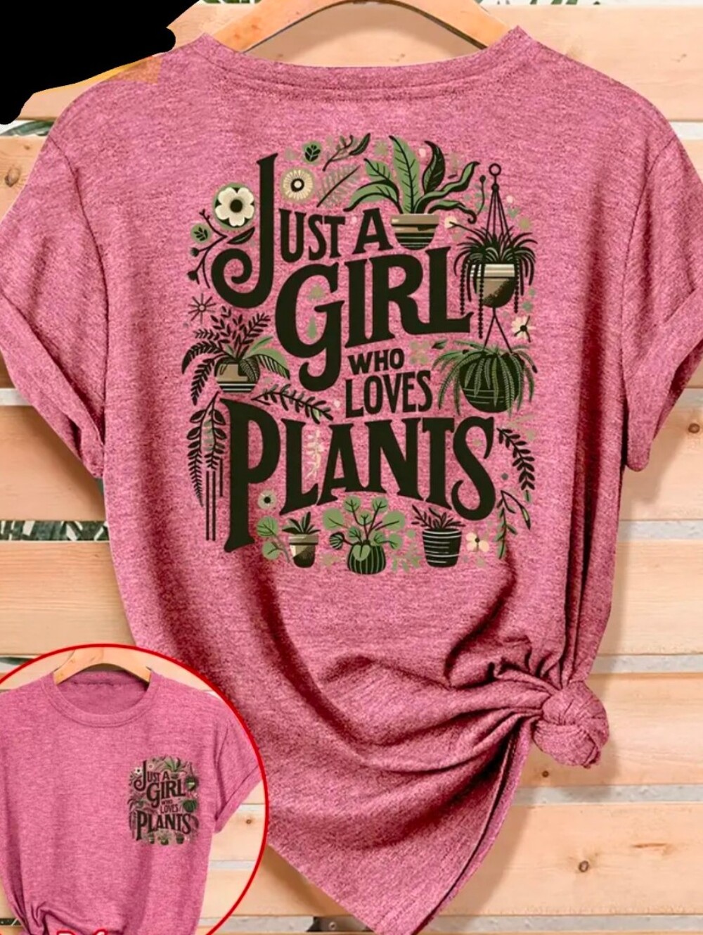 Various Sizes-Just A Girl Who Loves Plants Graphic Tee - Heathered Pink-NWT